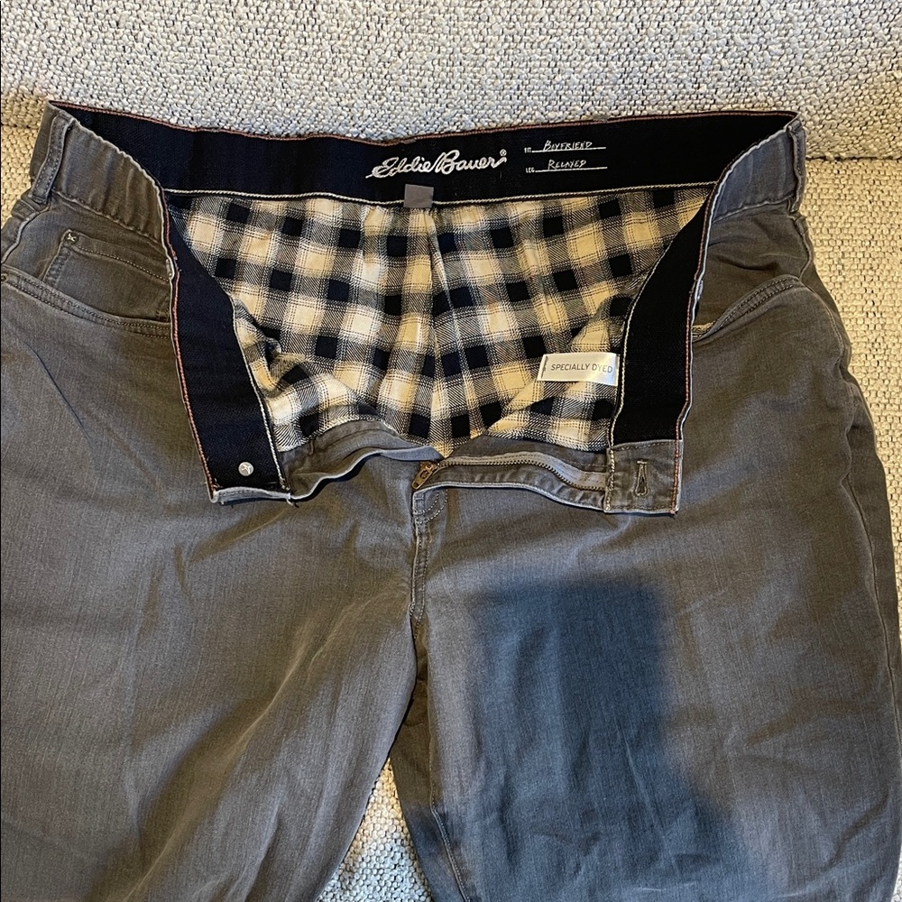 NWOT Eddie Bauer Charcoal Pants with Plaid Thick Lining